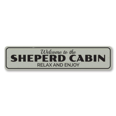 Welcome Cabin Relax & Enjoy Sign, Personalized Family Name Metal Decor Sign
