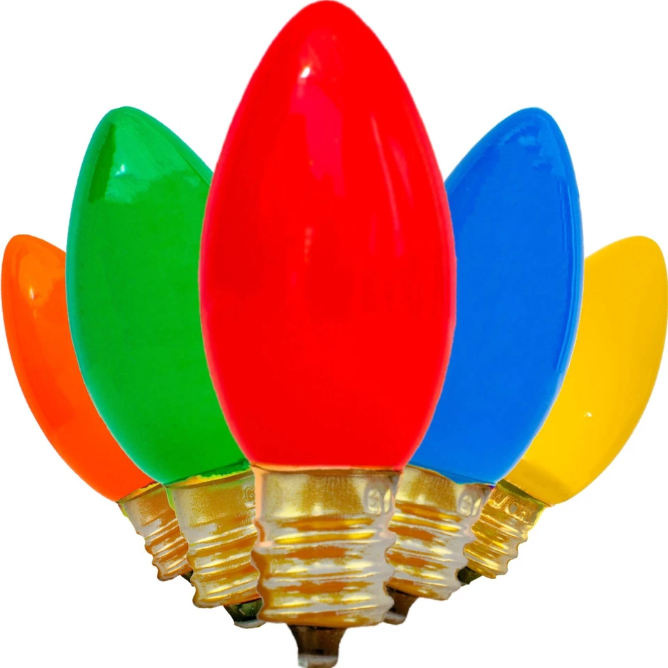 C-7 MULTI-COLOR CERAMIC STEADY BULBS NEW 1 BOX OF 25 C7 SOLID CHRISTMAS LIGHTS - Image 3 of 4