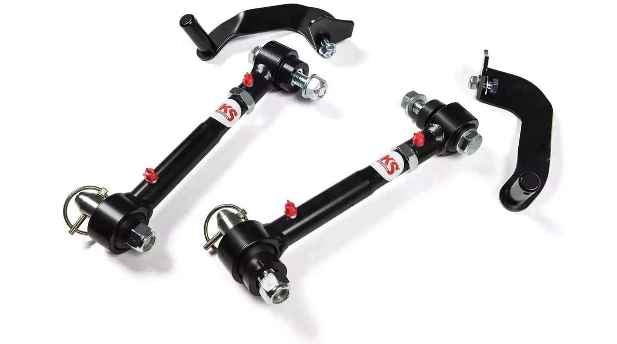 JKS Quicker Disconnect sway bar links for the 2018-2023 Jeep Wrangler and Gladiator, displayed on a white background.