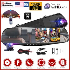 1080P HD Rearview Mirror Car DVR Dual Dash Cam Camera Front Rear Video Recorder