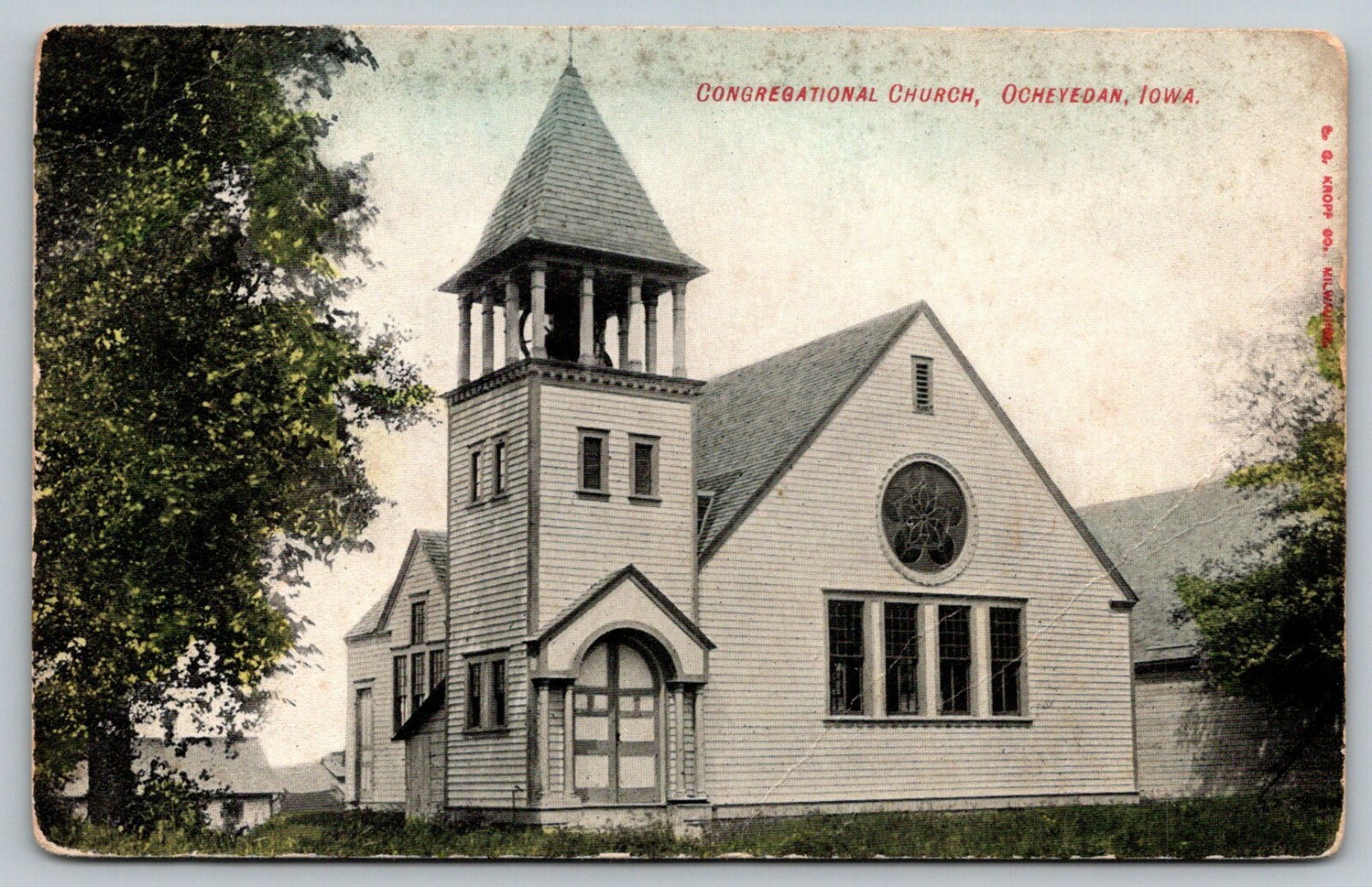 Ocheyedan IowaCongregational ChurchOpen Bell TowerHouses Down Behind