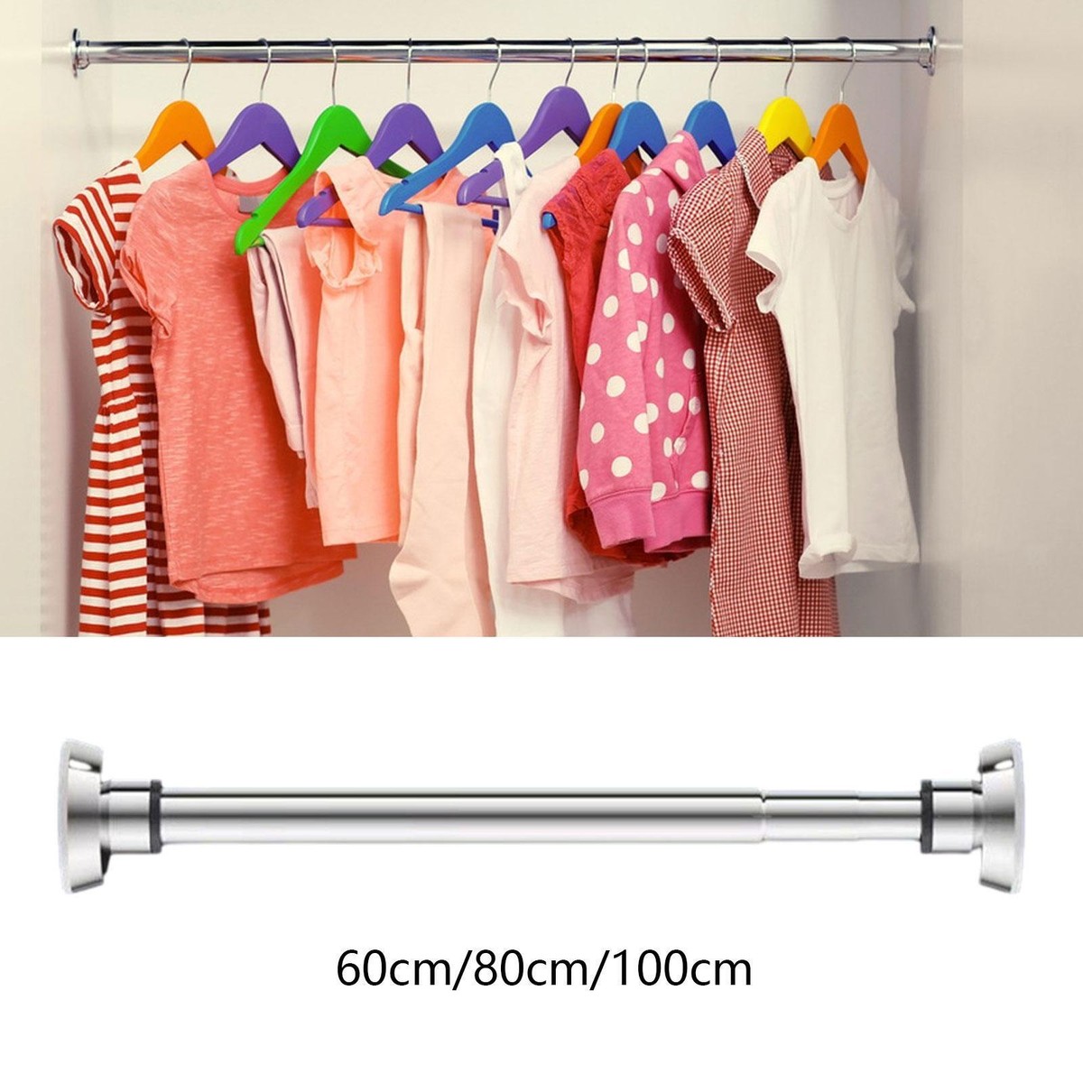 Extendable Wardrobe Pole, Clothes Hanger Telescopic Clothing Rod