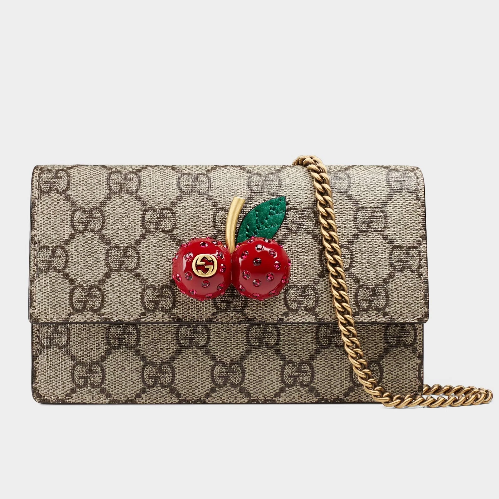Mini sac GUCCI 481291K9GXT GG Supreme cerise cristal chaîne bandoulière épaule