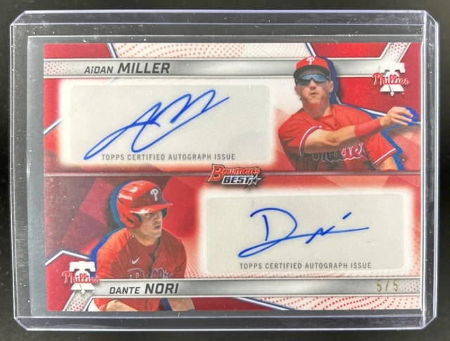 2025 Bowman's Best Aidan Miller Dante Nori Dual Auto Red Refractor #/5 Phillies