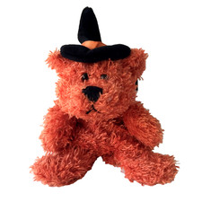 Vintage Halloween Witch Bear Plush Stuffed Animal Adventure Orange Black Hat