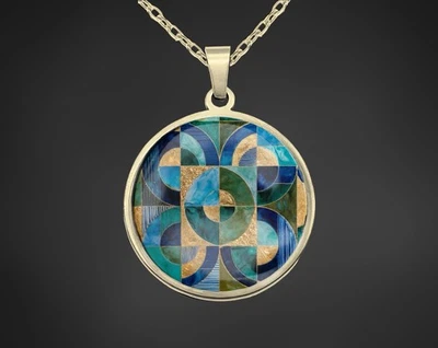 Damen Halskette Kette Mit Anhänger Edelstahl Gold Blau Grün Amulett Talisman - Bild 1 von 4