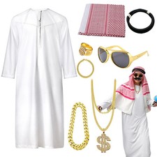 Men's Muslim Clothes Thobe Middle East Kaftan Saudi Arab Caftans Cosplay Kit