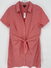 Talbots Eyelet Fit & Flare Shirt Dress 16P Pullover Short Sleeve NWT $129 Boho