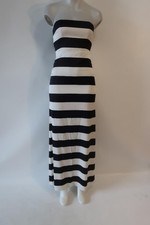 Alice + Olivia Chandra Black White Silk Blend Striped Strapless Maxi Dress XS