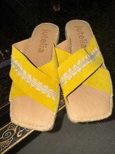 Fun Jutelia Yellow Leather Espadrilles Worn Once Inside