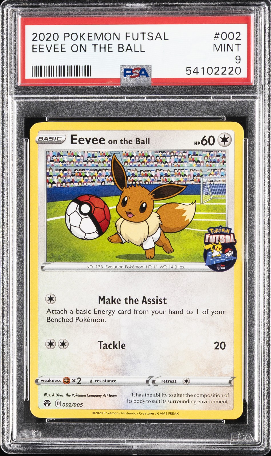 2020 POKEMON FUTSAL #002 EEVEE ON THE BALL PSA 9