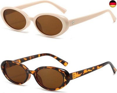 2 Stück Sonnenbrille Damen Herren Oval Rund Retro Sunglasses Woman Vintage 