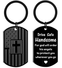 Birthday Gifts for Boyfriend Husband, Drive Safe Keychain for Him Men, Dog Tag