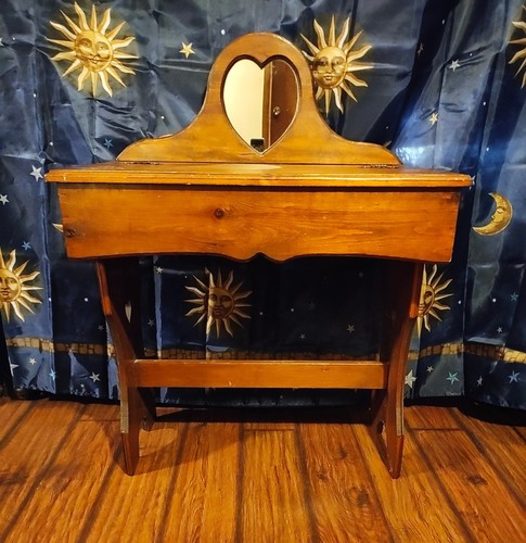 Vintage Rustic Cottagecore Farmhouse Wood Heart Cutouts Vanity Desk Heart Mirror