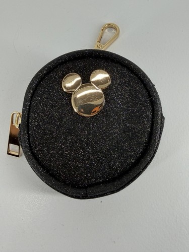 Bioworld Disney Mickey Mouse Black Glitter Round Coin Purse Key Chain 