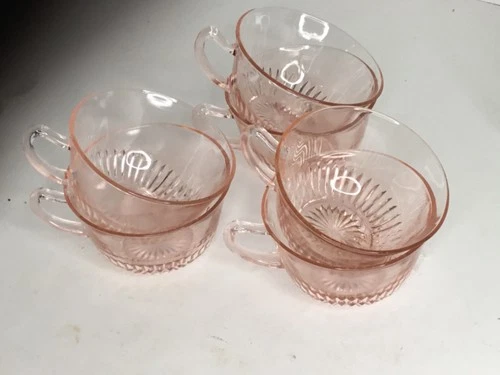 Old Colony Lace Edge Pink Depression - Set of 6 Cups