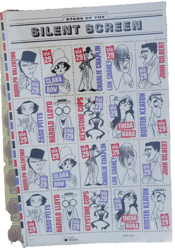 US Scott #2819-2828 Silent Screen MNH 29 Cent Sheet of 20 Stamps- Face $5.80