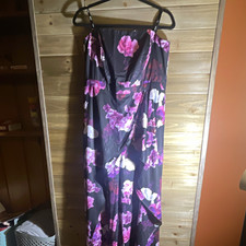 City Chic Women's Strapless Floral Jumpsuit Size 12 Black Purple White Zip