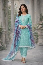 Indian Pakistani Unstitched 3 Piece Suit In 100% Cotton Fabric Free Shipping UK