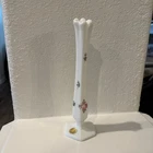 Vintage White Milk Glass Bud Vase Rose Floral Accent Hexagonal Base