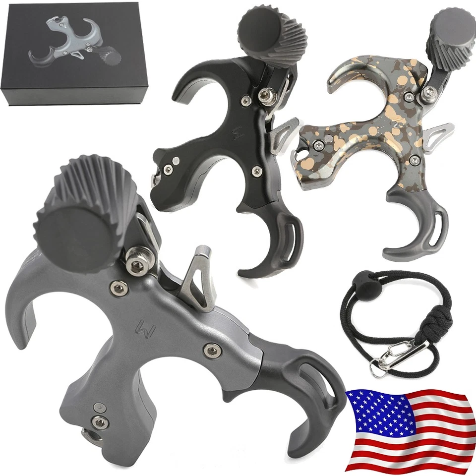 SHARROW Archery Release 3 Finger Thumb Trigger Compound Bow Hunting Adjustable RH LH