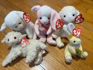 Ty  Easter Basket Beanies Lambs and Bunnies Plush Lot 2000 Beanbag Toys