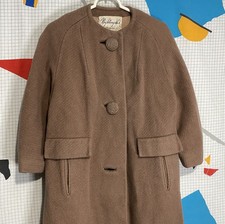 Vintage 50s Brown Wool Coat Overcoat Medium Bettijean Big Button Evening USA 60s