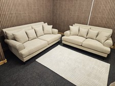 Laura Ashley LYNDEN Style Fabric 3 & 2 Seater Sofa Set In Beige RRP £2700