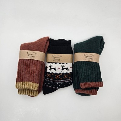 3 Pair New Fashion Boutique Womens Knit Socks Wool/Cotton Blend Fall Winter