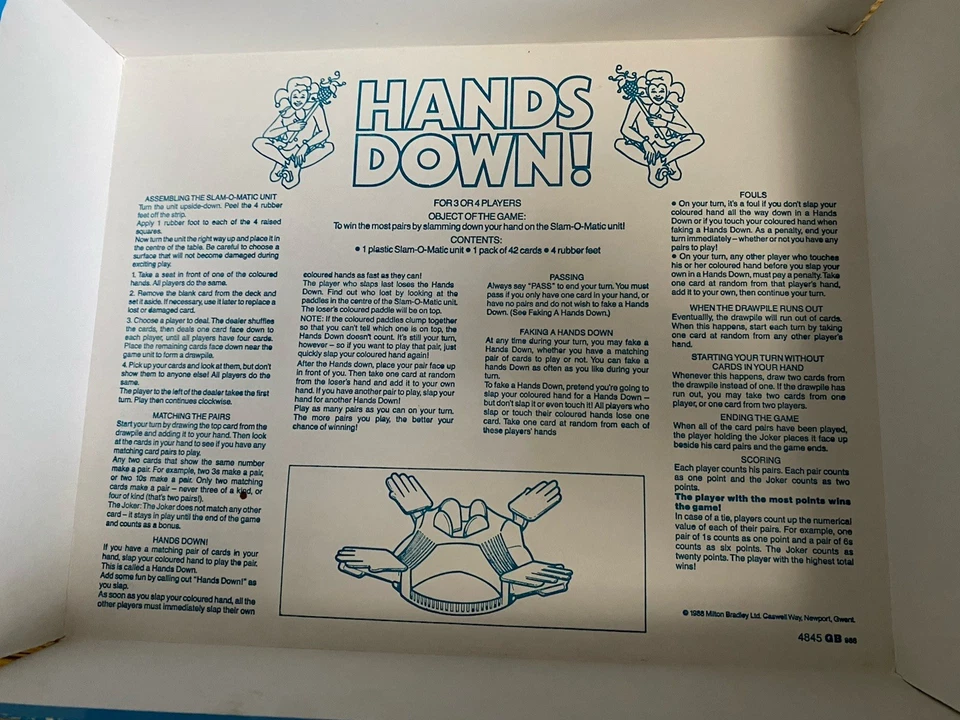 Mb Games HANDS DOWN! Board Game Matching Cards Game 1988 - 100% Complete Vintage - Image 4 of 4