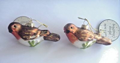 Sass & Belle Rotkehlchen Zweig Vogel 3D Kugel Hängedeko Weihnachtsbaum x 2 DEFEKT