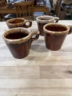 VTG Hull Pottery Oven Proof USA Brown Drip Glaze Coffee Mugs Cups Set Of 4