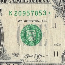 Series 2013 Star Note K Dallas 3.2 M Pack Run $1 Dollar Bill K20957853*