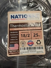 18/2 25' NATIONAL Wire&Cable Thermostat Doorbell HVAC Heating Control Cable Wire