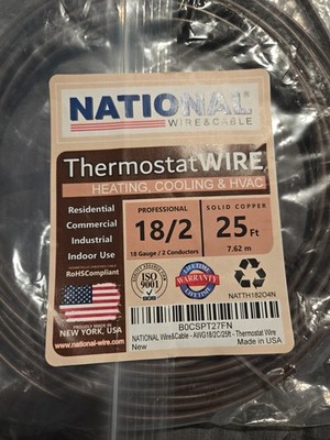 18/2 25' NATIONAL Wire&Cable Thermostat Doorbell HVAC Heating Control Cable Wire