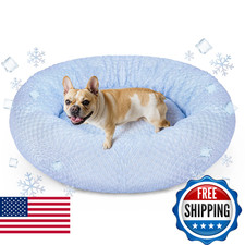 Donut Dog Bed for Small  Medium Dogs - Cooling Pet Bed with Non-Slip Bottom, Su
