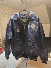 Vintage Closter Fire Dept H&L Bomber Jacket Navy Satin Sherpa Lined Size 48  
