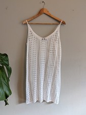 White Open Knit Swim Cover Up Beach Small Boho Festival Beach Coastal Resort