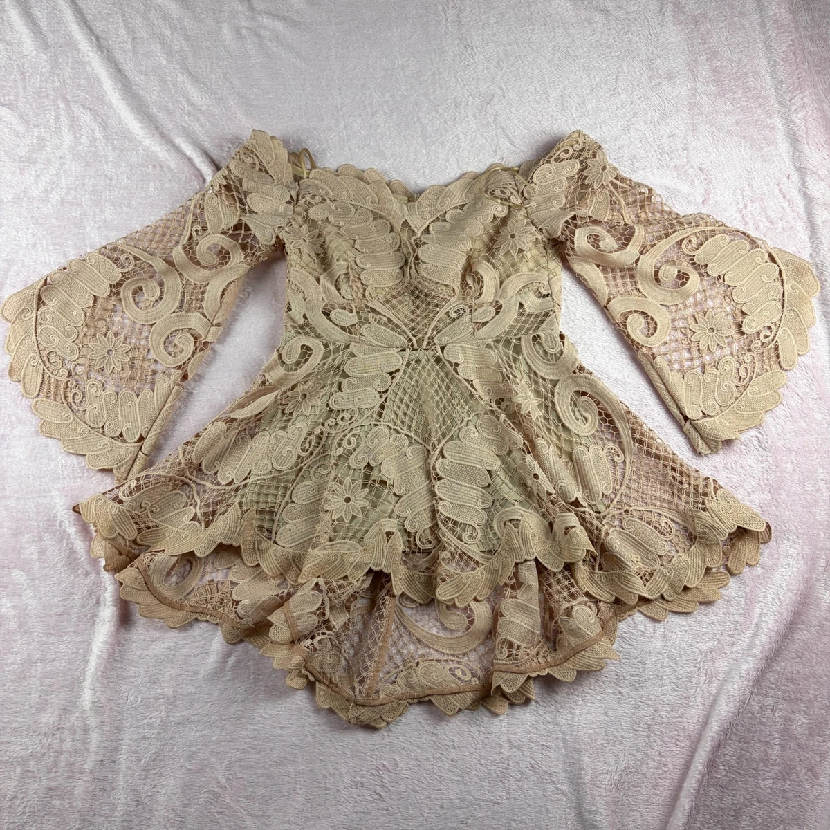 thurley vasette lace mini dress THURLEY Vasette Lace Mini Dress in Yellow & Ivory