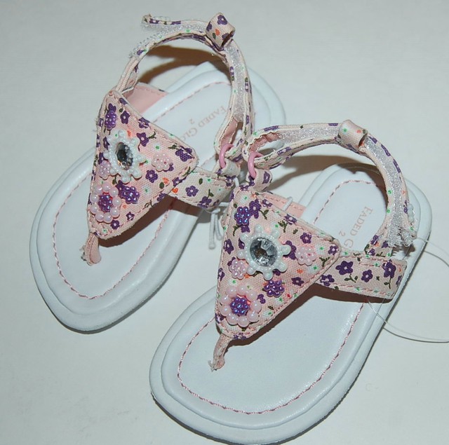FADED GLORY Girls Beaded FLOWER SANDALS NWOT Pink Thong 3 Toddler for sale online