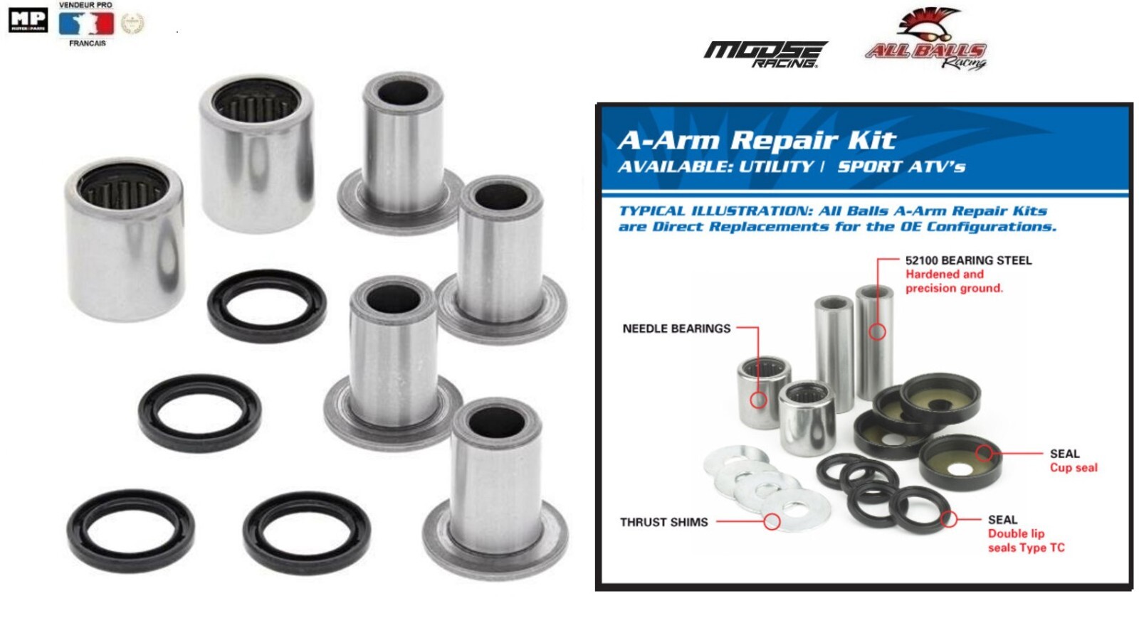 Kit joints triangle supérieur 50-1014 élimine le jeu de suspension Suzuki LTZ400