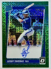 Leody Taveras 2021 Donruss Optic Green Mojo /99 Auto Rated Rookie RC