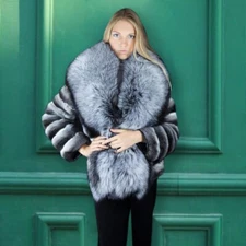 Winter Women Chinchilla Real Rex Rabbit Fur Coat With Sliver Fox Collar Jacket