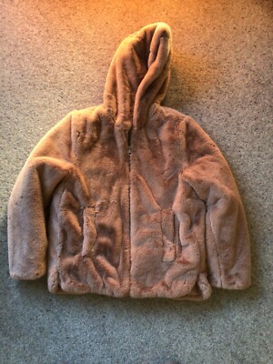 Zara Girls faux fur hooded zip up jacket age 13-14 in dusky pink