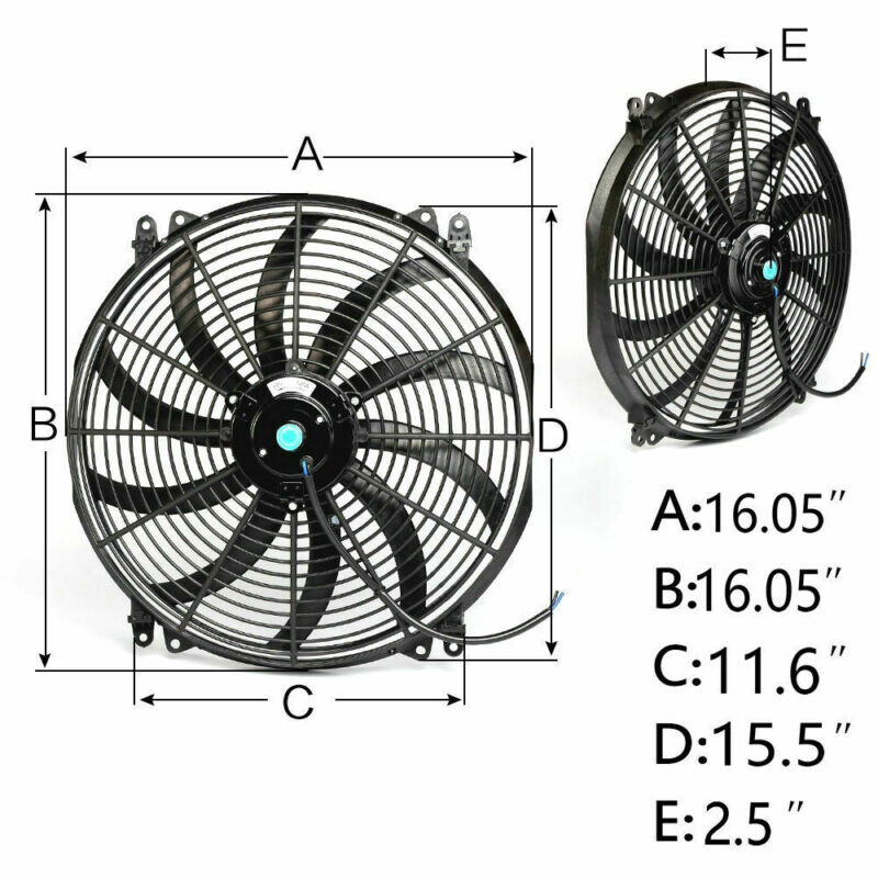 16 Inch High Output Thermo Fan - 3000 CFM, 12V, Curved Blade, Push/Pull Reversible