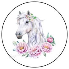WHITE HORSE WITH FLOWERS ENVELOPE SEALS LABELS STICKERS PARTY FAVORS