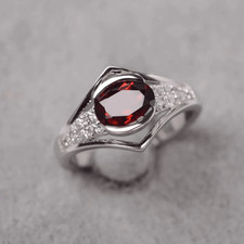 Red Garnet Gemstone 925 Sterling Silver Women Pave Dainty Ring Duty Free