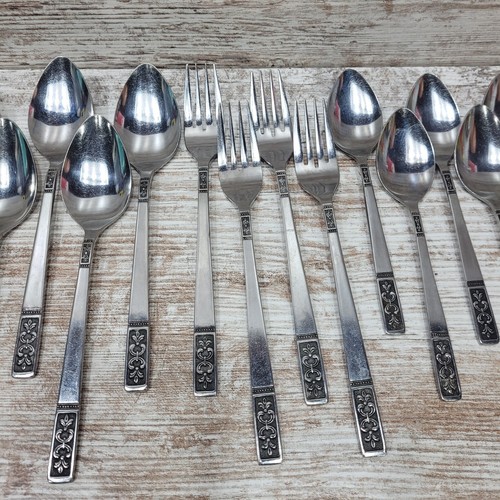 Oxford Hall Stainless Korea Fleur de Lis Flatware 21 Pc Lot VTG - 第 4/6 張圖片