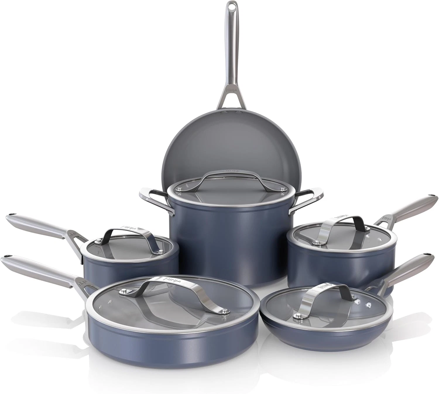 Midnight Blue Ceramic Pro 11-Piece Non-Stick Cookware Set with Glass Lids