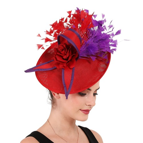 Purple and Red Feather Fascinator 
